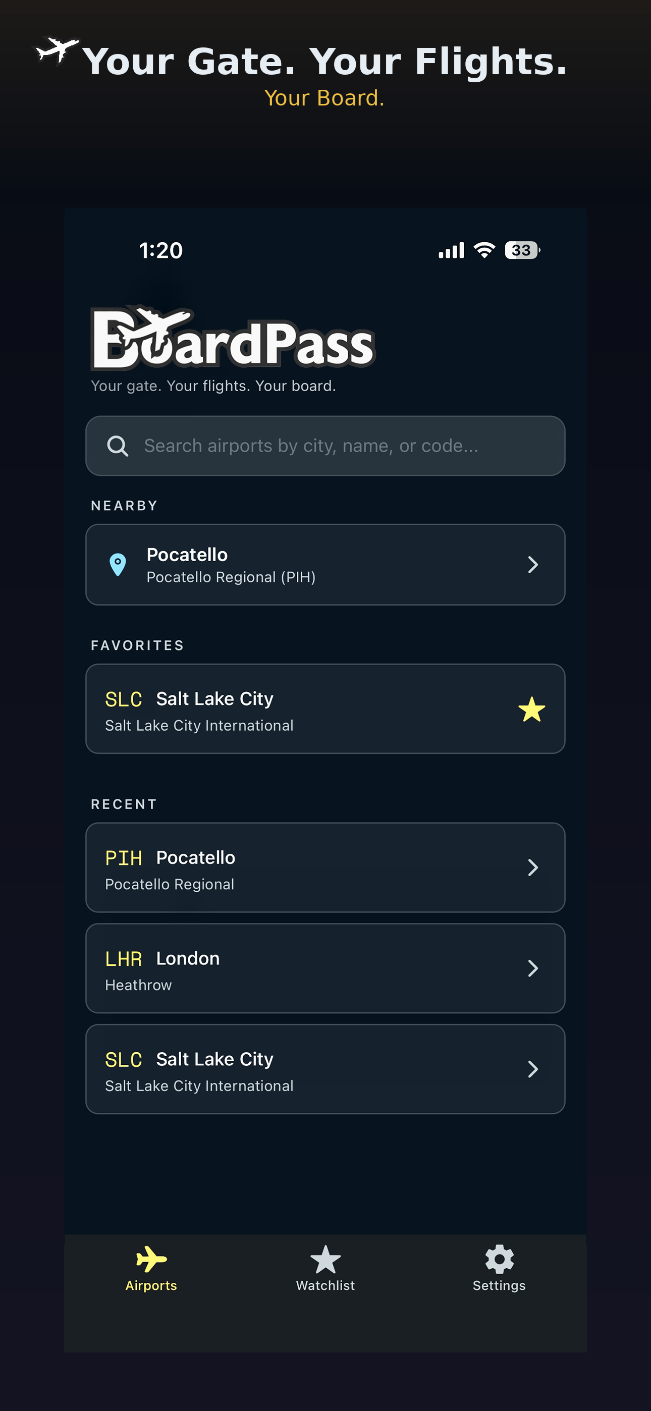 BoardPass app home screen